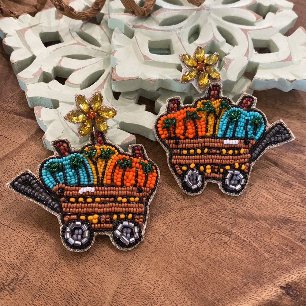 Fall Pumpkin Seed Bead Earrings